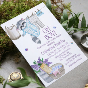 Invitation Cute Raccoon Lash Day Boy Watercolor Baby shower