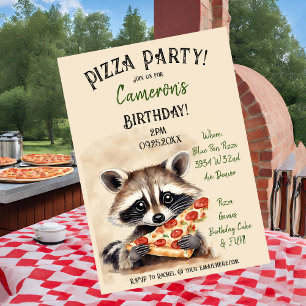 Invitation Cute Raccoon Pizza fête d'anniversaire