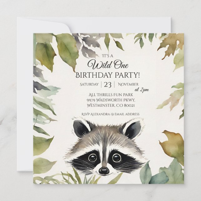 Invitation Cute Raccoon Wild One 1er anniversaire (Devant)