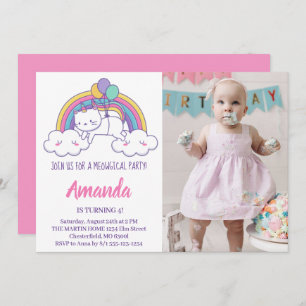 Invitation Cute Rainbow Caticorn Anniversaire Photo Invitatio