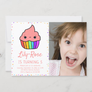Invitation Cute Rainbow Cupcake Photo 5Anniversaire