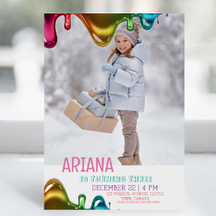 Invitation Cute Rainbow Kids Photo 3e Slime Anniversaire