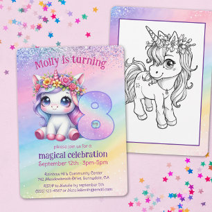 Invitation Cute Rainbow Unicorn 8e anniversaire magique
