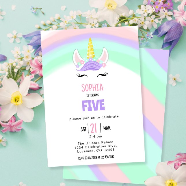 Invitation Cute Rainbow Unicorn Anniversaire (Créateur téléchargé)