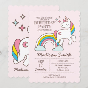 Invitation Cute Rainbow Unicorn Éclats Anniversaire Invitatio