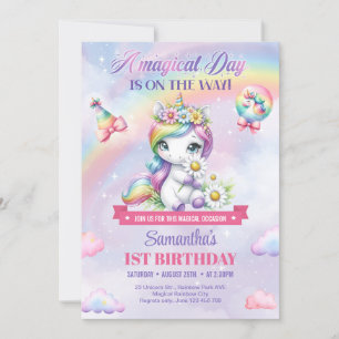 Invitation Cute Rainbow Unicorn Et Étincelle 1er Anniversaire