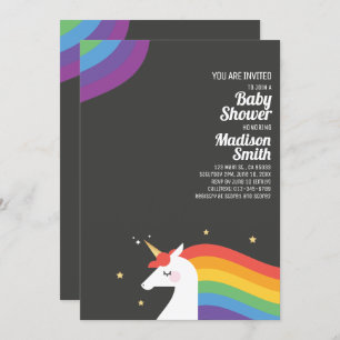 Invitation Cute Rainbow Unicorn et Stars Baby shower