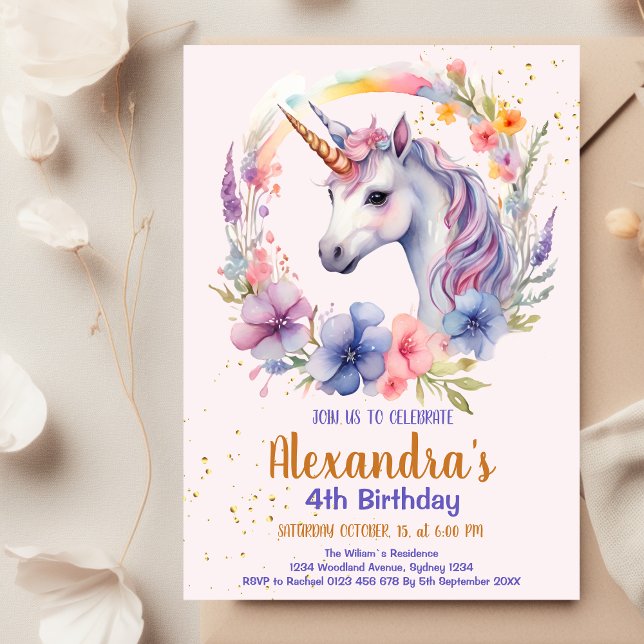 Invitation Cute Rainbow Unicorn fête d'anniversaire (Créateur téléchargé)