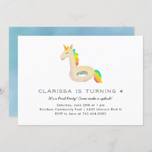 Invitation Cute Rainbow Unicorn Floatie Pool Anniversaire