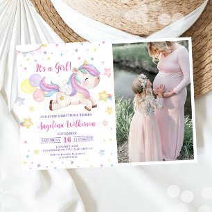 Invitation Cute Rainbow Unicorn Girl Baby shower photo