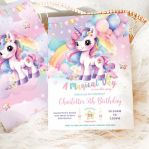 Invitation Cute Rainbow Unicorn Jour magique Anniversaire