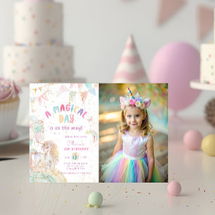 Invitation Cute Rainbow Unicorn Magique Anniversaire Photo