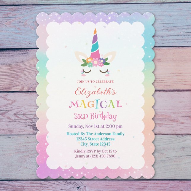 Invitation Cute Rainbow Unicorn Magique fête d'anniversaire (Créateur téléchargé)