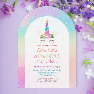 Invitation Cute Rainbow Unicorn Magique fête d'anniversaire