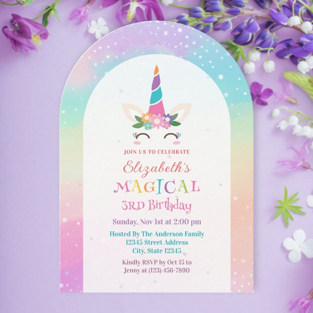 Invitation Cute Rainbow Unicorn Magique fête d'anniversaire (Créateur téléchargé)