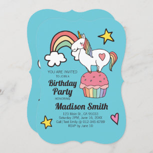 Invitation Cute Rainbow Unicorn Stars Hearts Anniversaire