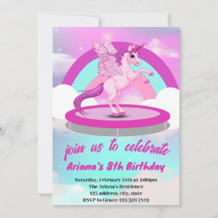 Invitation Cute Rainbow Unicorn Trampoline Anniversaire Invit