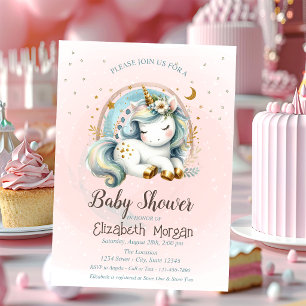 Invitation Cute Rainbows Stars Unicorn Baby shower