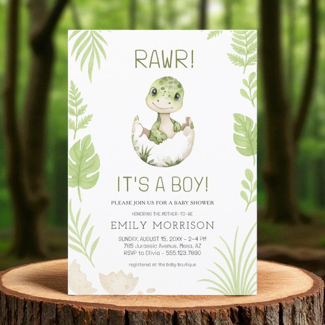 Invitation Cute Rawr C'est un garçon Dinosaure Baby Boy Douch (Créateur téléchargé)