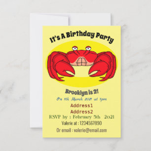 Invitation Cute red crab cartoon