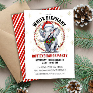 Invitation Cute Red Gold Holiday White Elephant échange cadea