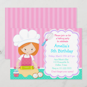 Invitation Cute Red Hair Girl Baking Anniversaire
