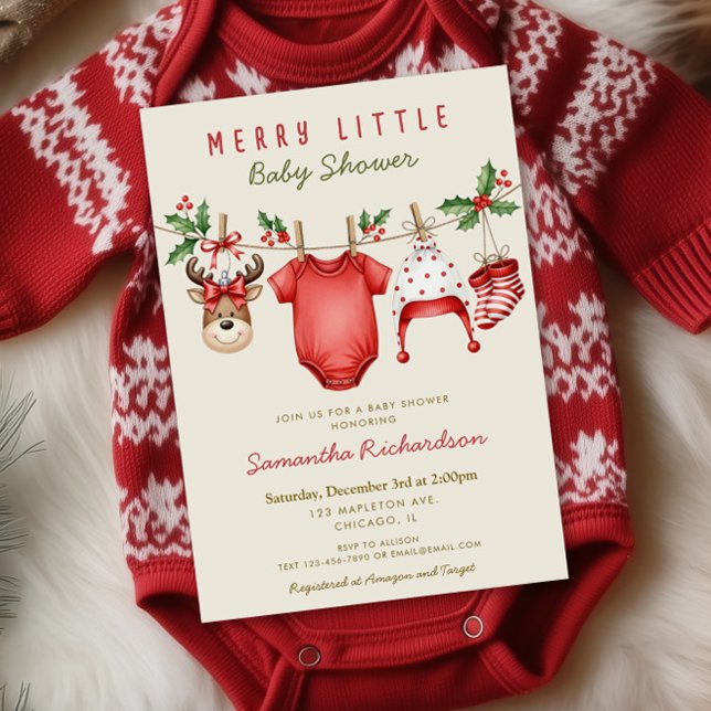 Invitation Cute reindeer baby clothes Merry Little Christmas (Créateur téléchargé)