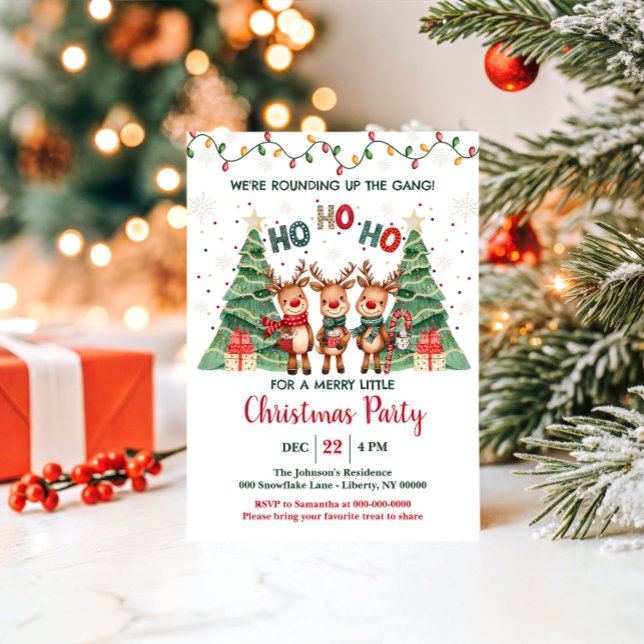 Invitation Cute Reindeer Rounding Up the Gang Christmas Party (Créateur téléchargé)