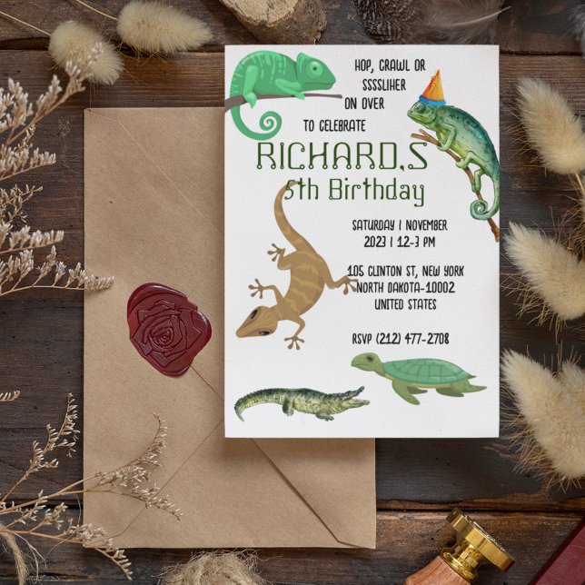 Invitation Cute Reptile Thémé Fête d'anniversaire de l'enfant (Créateur téléchargé)