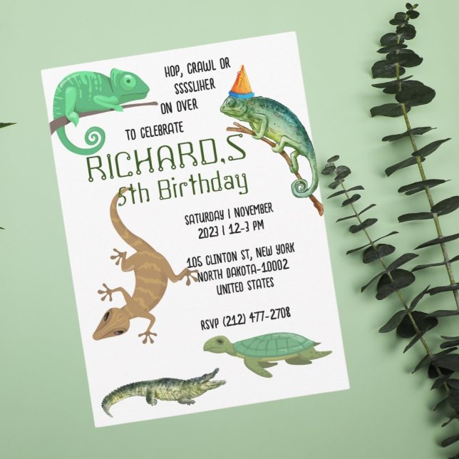 Invitation Cute Reptile Thémé Fête d'anniversaire de l'enfant (Créateur téléchargé)