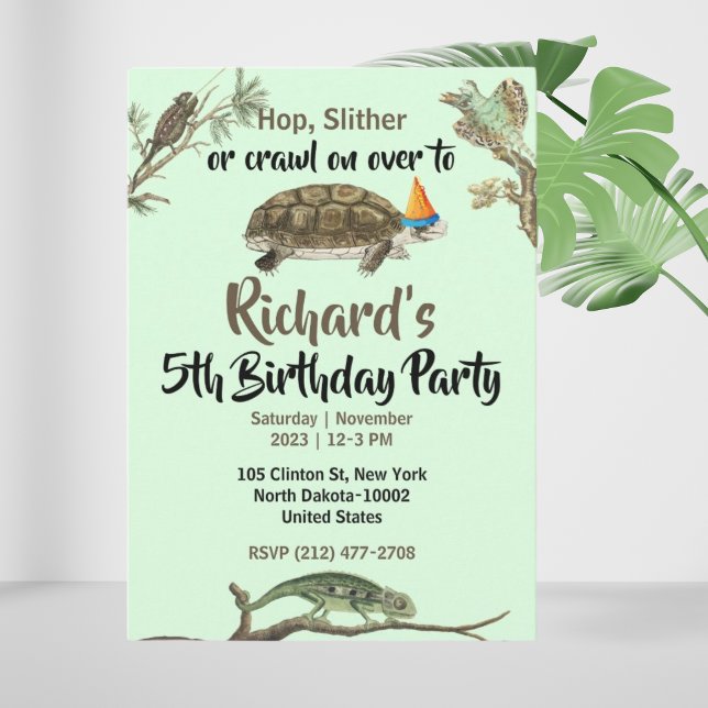 Invitation Cute Reptile Thémé Fête d'anniversaire de l'enfant (Créateur téléchargé)