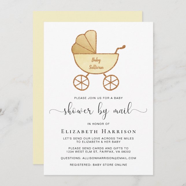 Invitation Cute Retro Carriage Baby shower par courrier (Devant / Derrière)