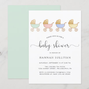 Invitation Cute Retro Carrières Baby shower minimal