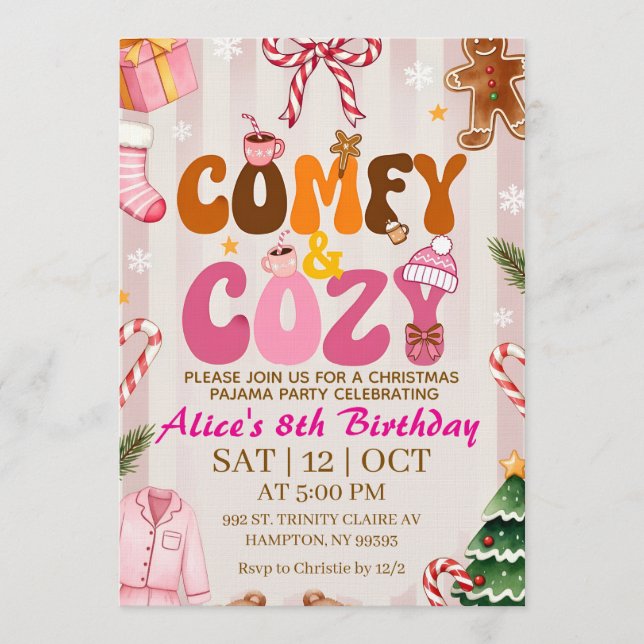Invitation Cute Retro Christmas Pajama Party Girl (Devant)