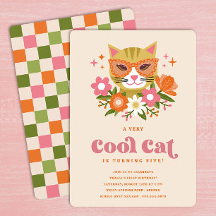 Invitation Cute Retro Floral Cool Fille Chat Fille Anniversai