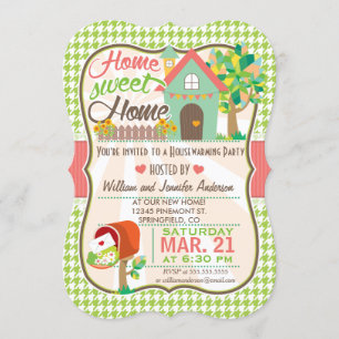Invitation Cute, Retro Green Houndstooth House Party