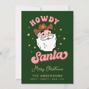 Invitation Cute Retro Howdy Père Noël Cowboy Texas Christmas 