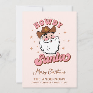 Invitation Cute Retro Howdy Père Noël Cowboy Texas Noël