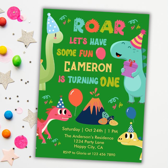 Invitation Cute Roar Dinosaur Amusez 1ère fête d'anniversaire (Créateur téléchargé)