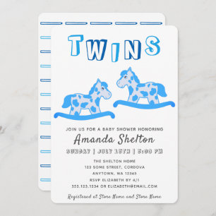 Invitation Cute Rocse Cheval Bleu Boy Jumeaux Baby shower