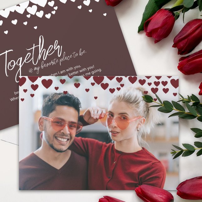 Invitation Cute, Romantique Saint Valentin, Coeurs Rouges Bou (Personalized Valentine's day photo greeting card with hearts, script writing, cute color changeable)