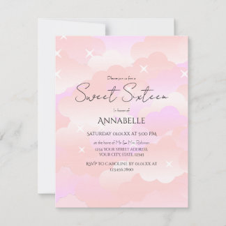 Invitation Cute rose Aesthétique Nuages Sweet sixteen Anniver
