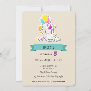 Invitation Cute Rose Bleu Unicorn Pony Anniversaire de enfant