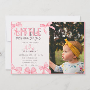 Invitation Cute Rose Bow 1st Girl'Anniversaire