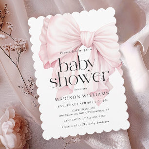 Invitation Cute Rose Bow Girl Baby Douche