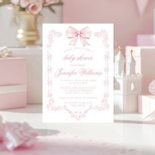 Invitation Cute Rose Bow Preppy Coquette Bébé Fille Douche
