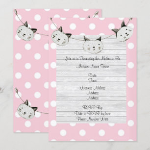 Invitation Cute Rose Cat Girl Polka Dot Baby shower rustique
