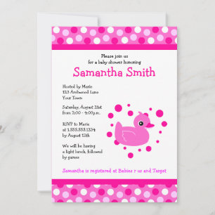 Invitation Cute rose Ducky sur Pink Dots Baby shower Invitati
