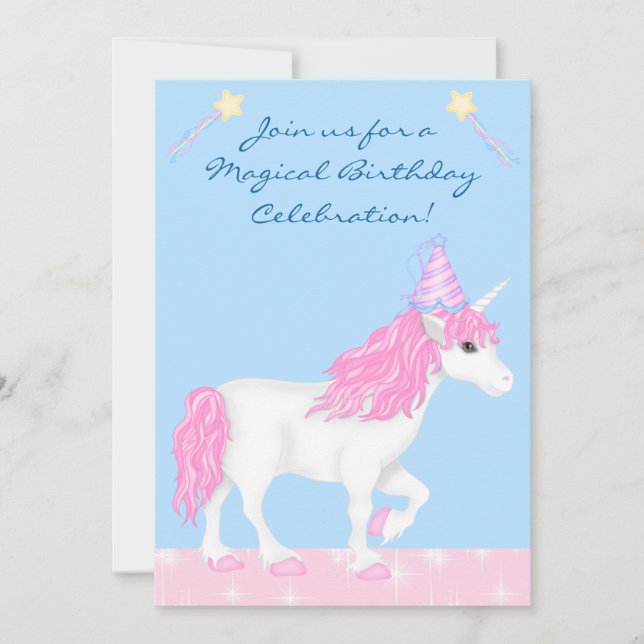 Invitation Cute rose et blanc Unicorn Girls Magique Anniversa (Devant)