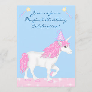 Invitation Cute rose et blanc Unicorn Girls Magique Anniversa